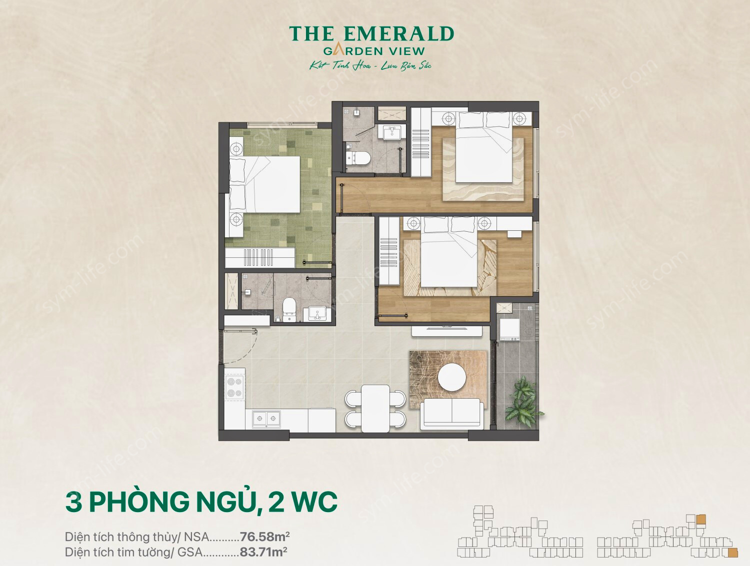 Căn 3pn The Emerald Garden View